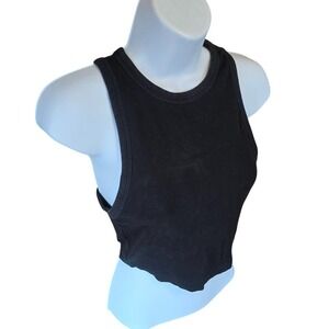 Zara Ribbed Crop Tank Top Women L Black Minimalist Racerback Basics Streetwear
